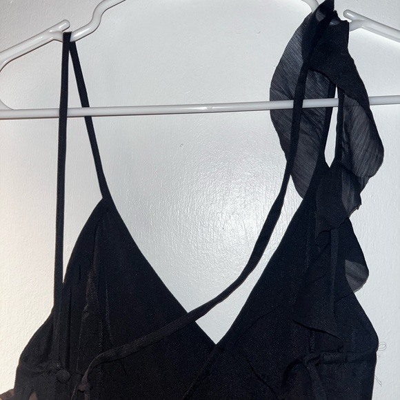 ASOS black chiffon long dress with sequin flowers and plunge crossback. Size 10! - Picture 7 of 9